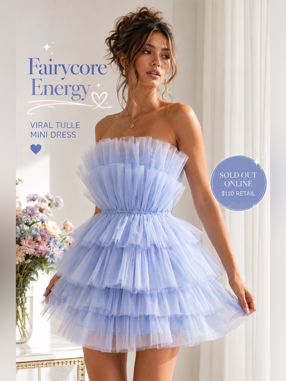 Mable Dusty Blue Tulle Mini Dress Strapless Tiered Ruffle Party Prom M - Picture 11 of 11